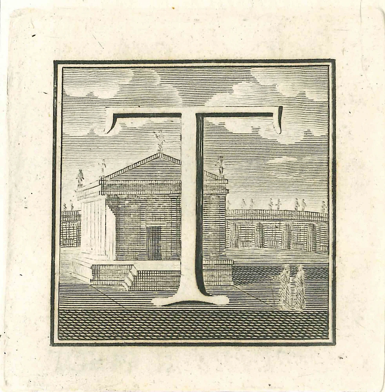 Gaspare Vanvitelli (Gaspar Van Wittel), Letter of the Alphabet T, Etching 18th century 1