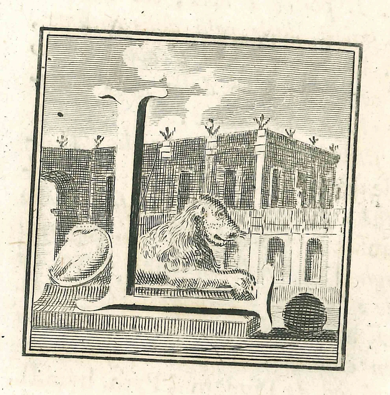 Gaspare Vanvitelli (Gaspar Van Wittel), Letter of the Alphabet L, Etching 18th century 1