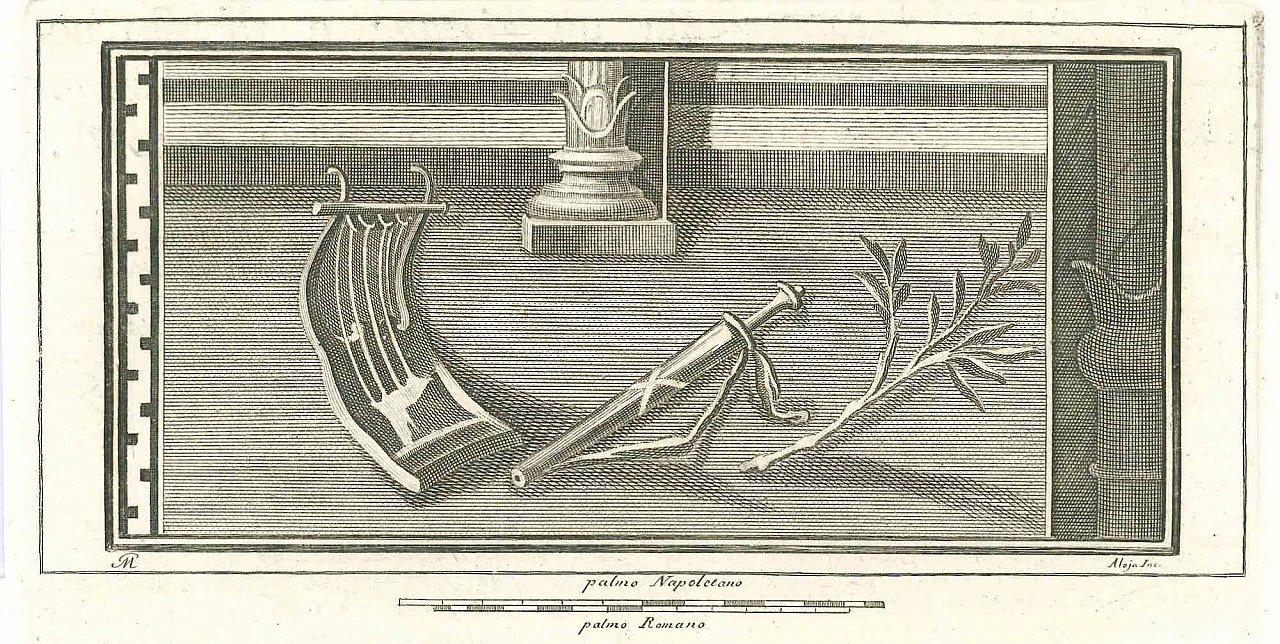 VIncenzo Aloja, Ancient Roman Still Life from the series "Antiquities of Herculaneum", Etching 18th century 1