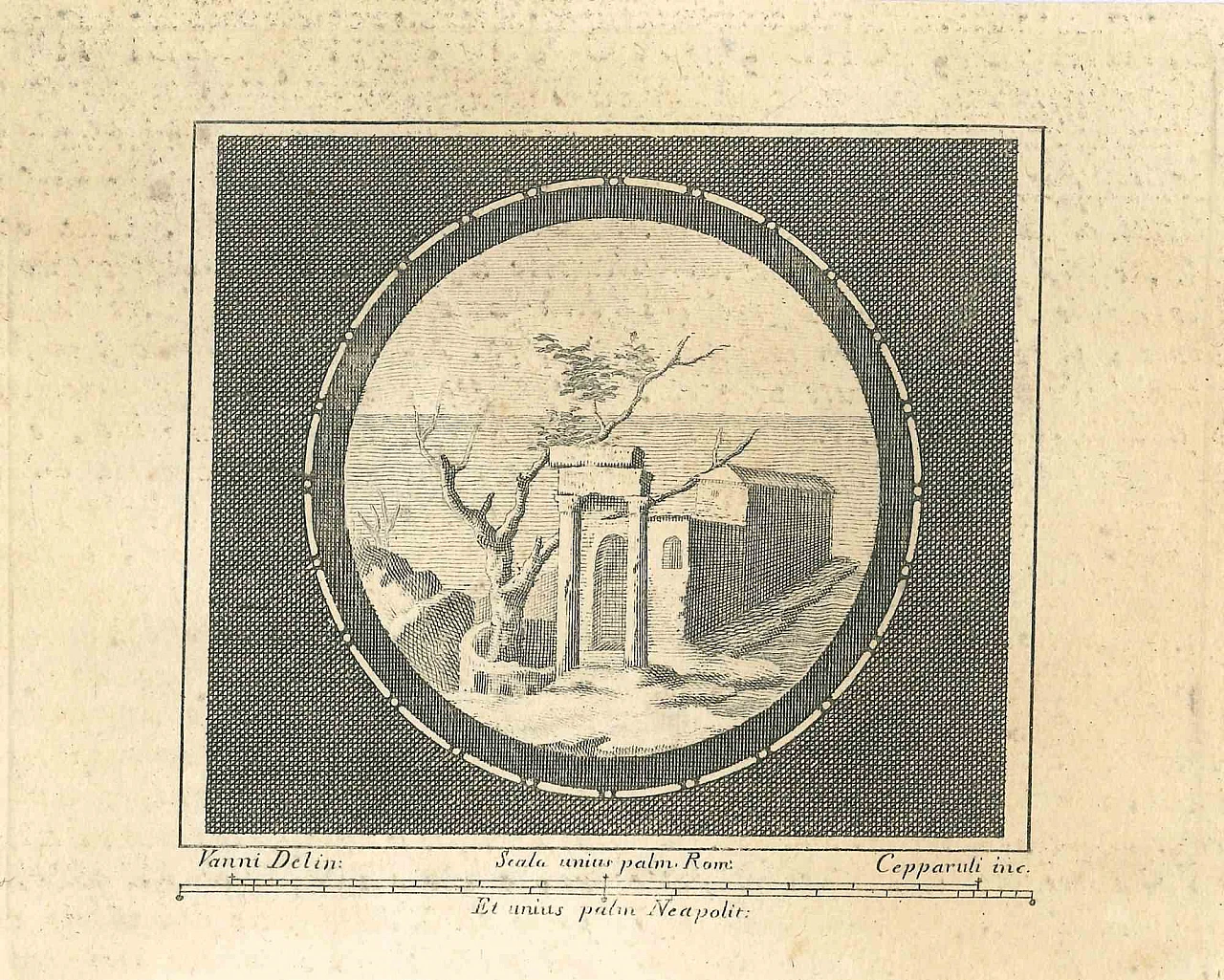 Francesco Cepparuli, Ancient Roman Landscape, Etching 18th century 1