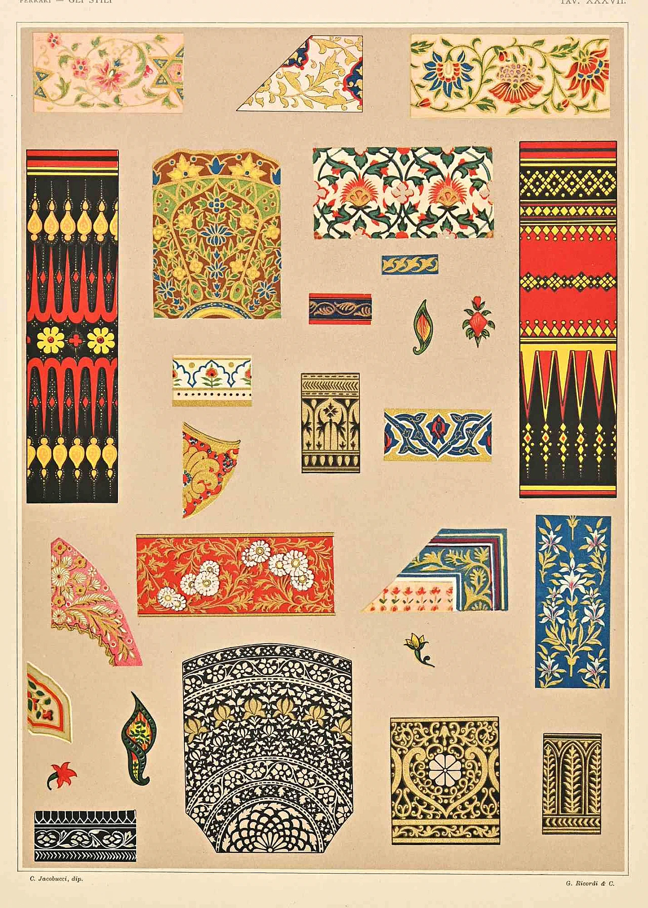 Carlo Jacobucci, Decorative Motifs -Indian Style, Lithograph 19th century 1