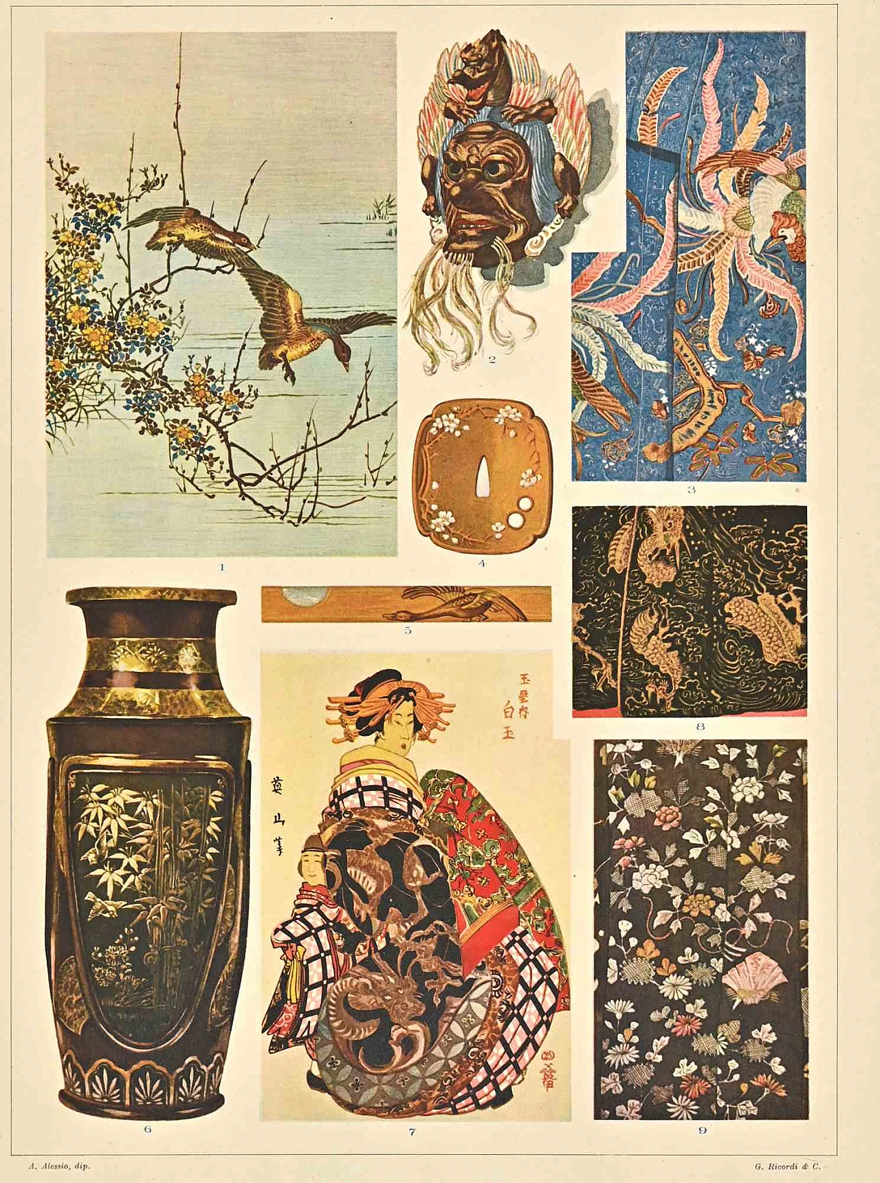 Andrea Alessio, Decorative Motifs - Japanese Styles, Lithograph 19th century 1