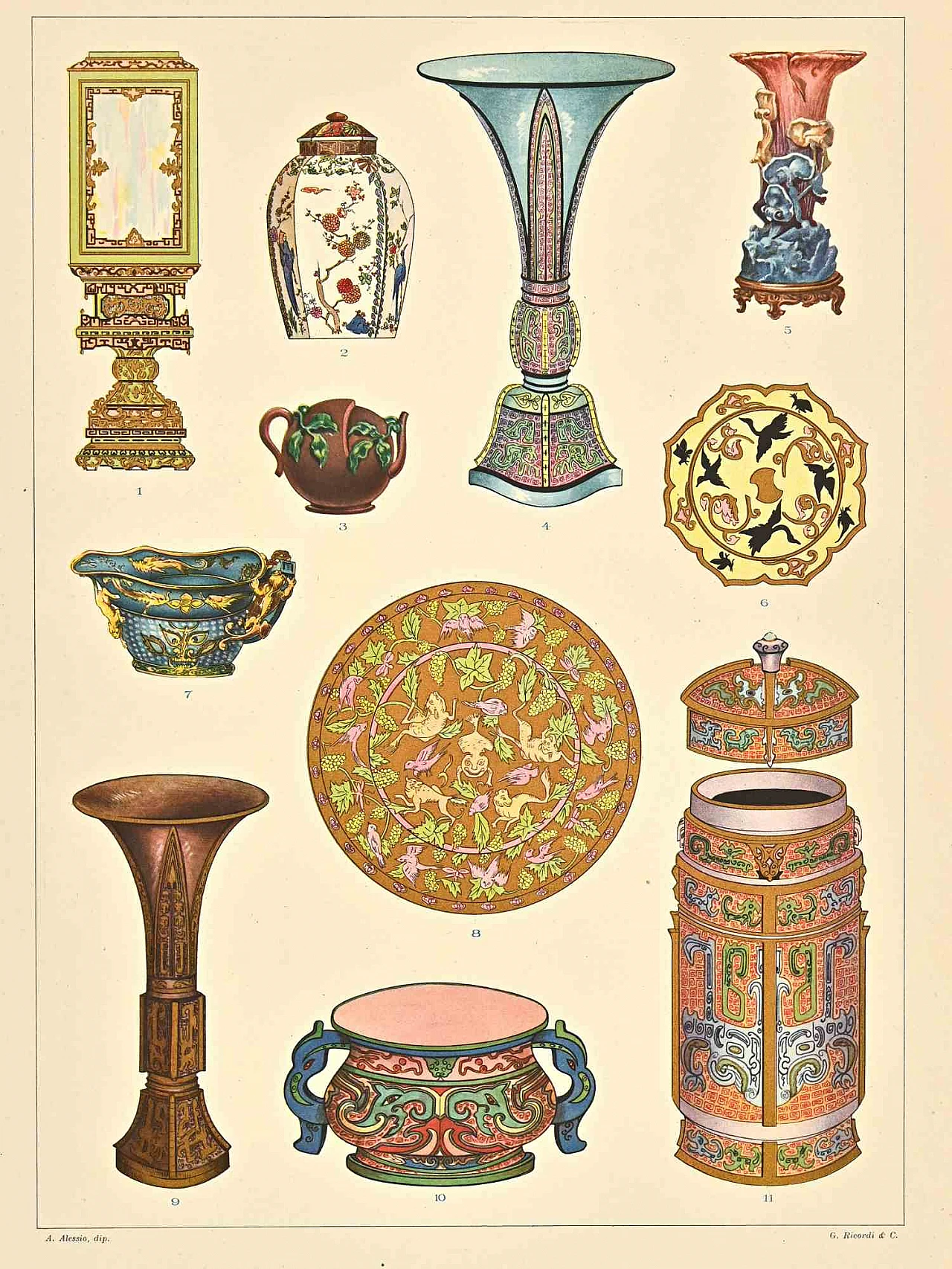 Andrea Alessio, Decorative Motifs - Chinese  Styles, Lithograph 19th century 1