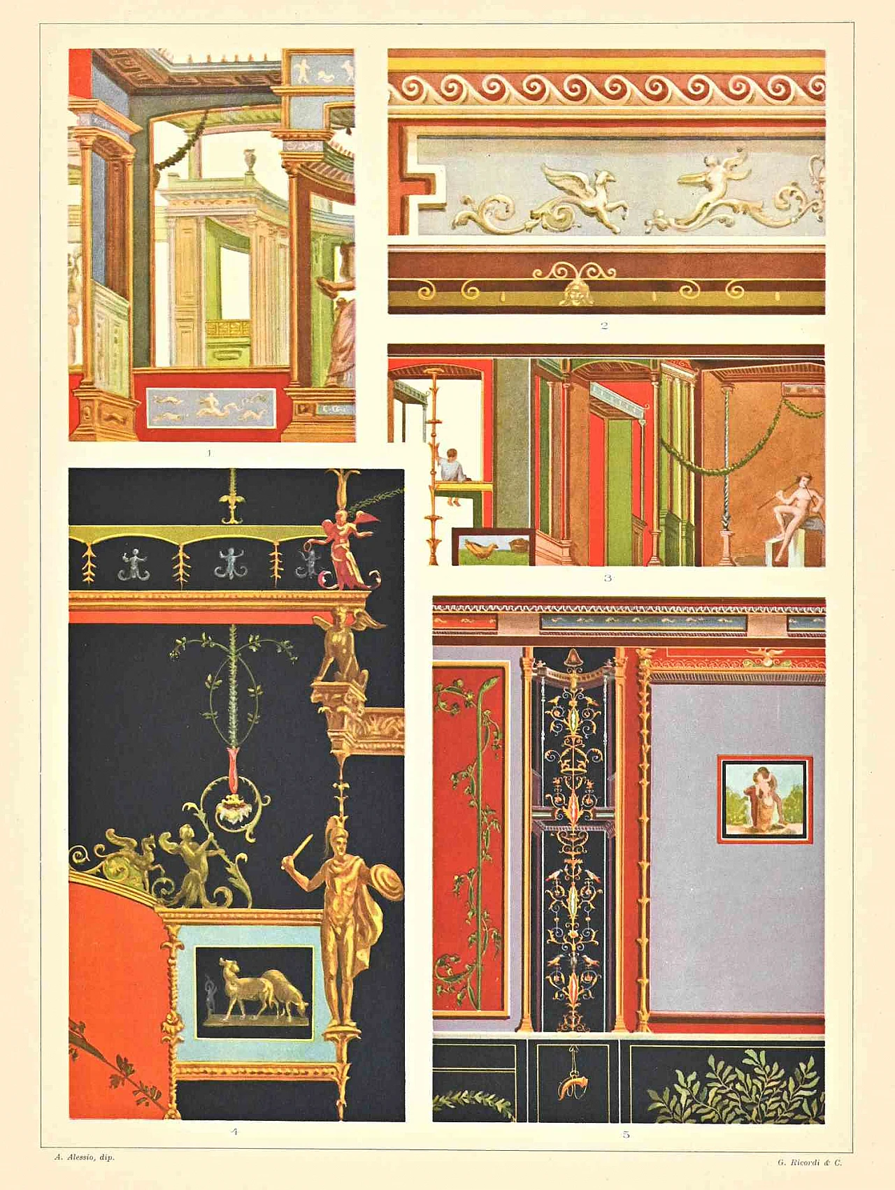 Andrea Alessio, Decorative Motifs - Roman  Styles, Lithograph 19th century 1