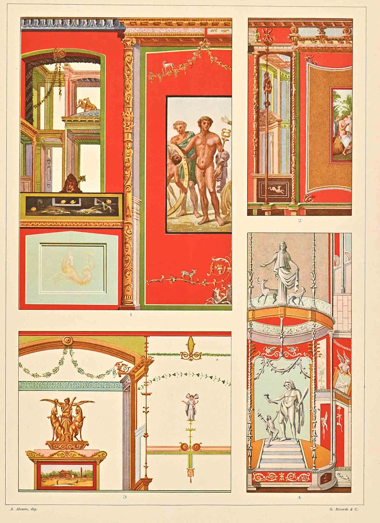 Andrea Alessio, Decorative Motifs - Roman  Styles, Lithograph 19th century 1