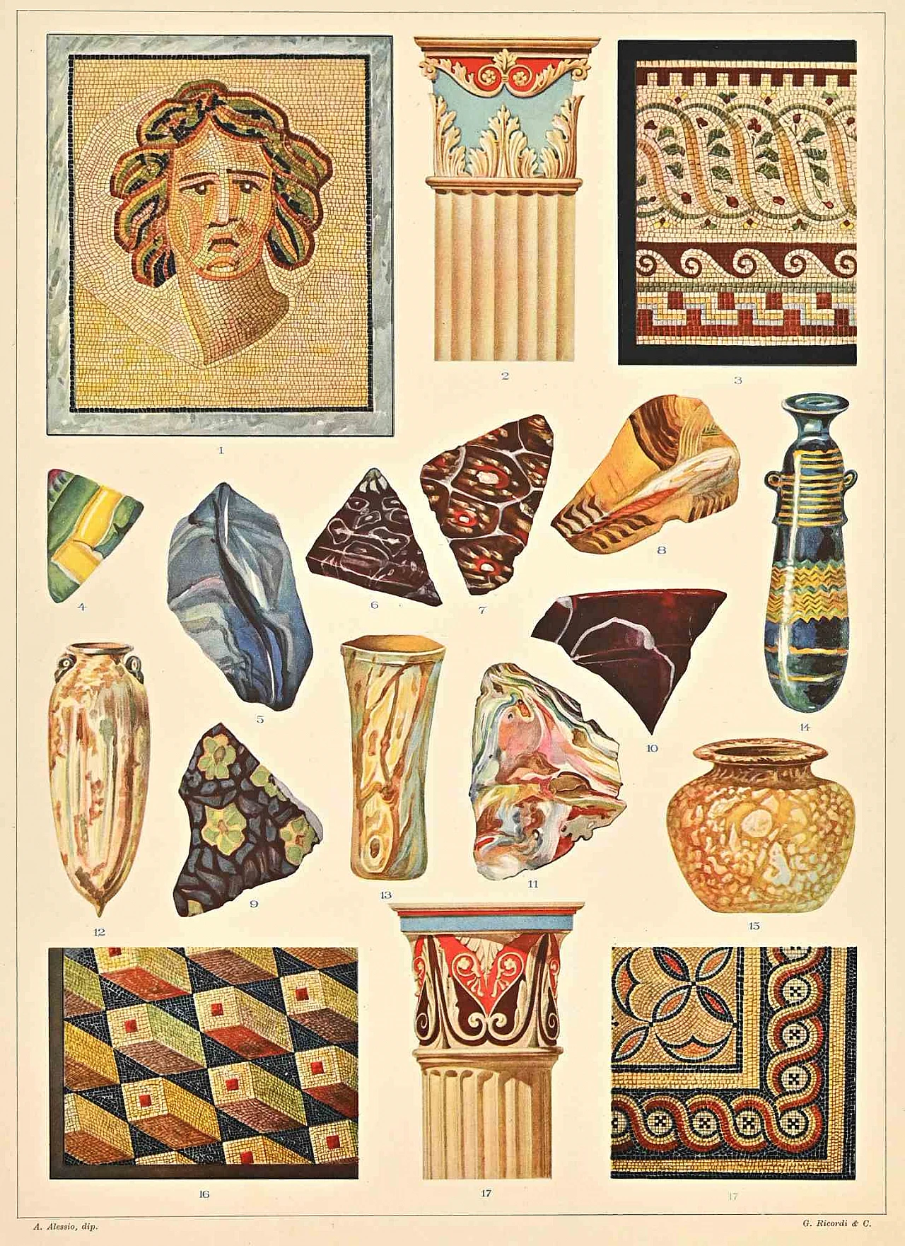 Andrea Alessio, Decorative Motifs - Roman  Styles, Lithograph 19th century 1