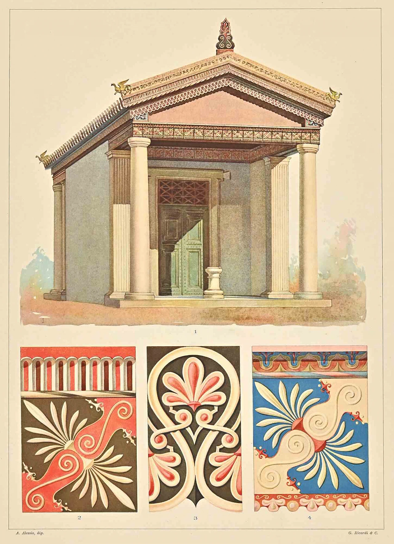 Andrea Alessio, Decorative Motifs - Etruscan  Styles, Lithograph 19th century 1