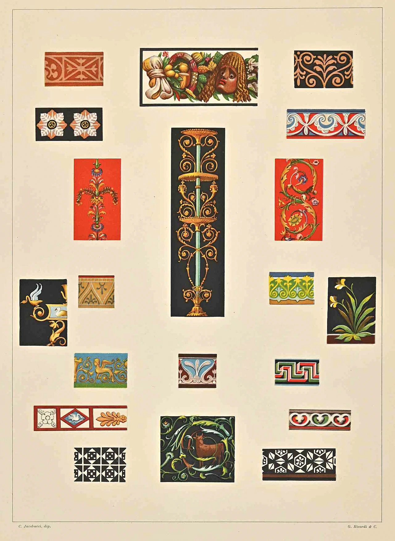 Carlo Jacobucci, Decorative Motifs - Roman  Styles, Lithograph 19th century 1
