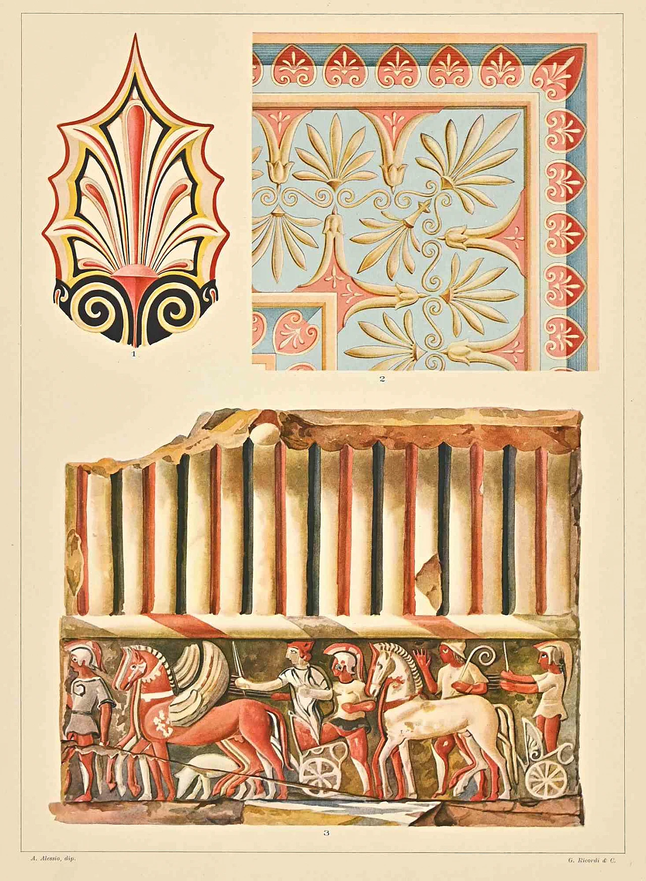 Andrea Alessio, Decorative Motifs - Etruscan  Styles, Lithograph 19th century 1