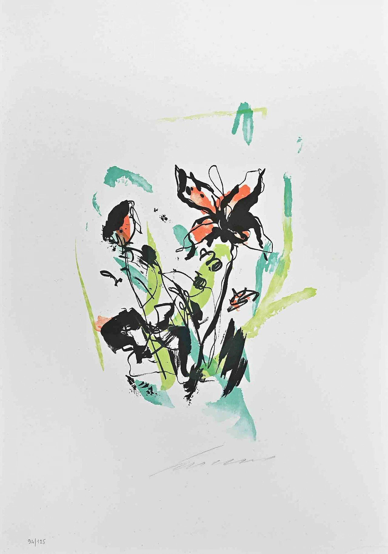 Ernesto Treccani, Flowers, Lithograph 1960s-1970s 1