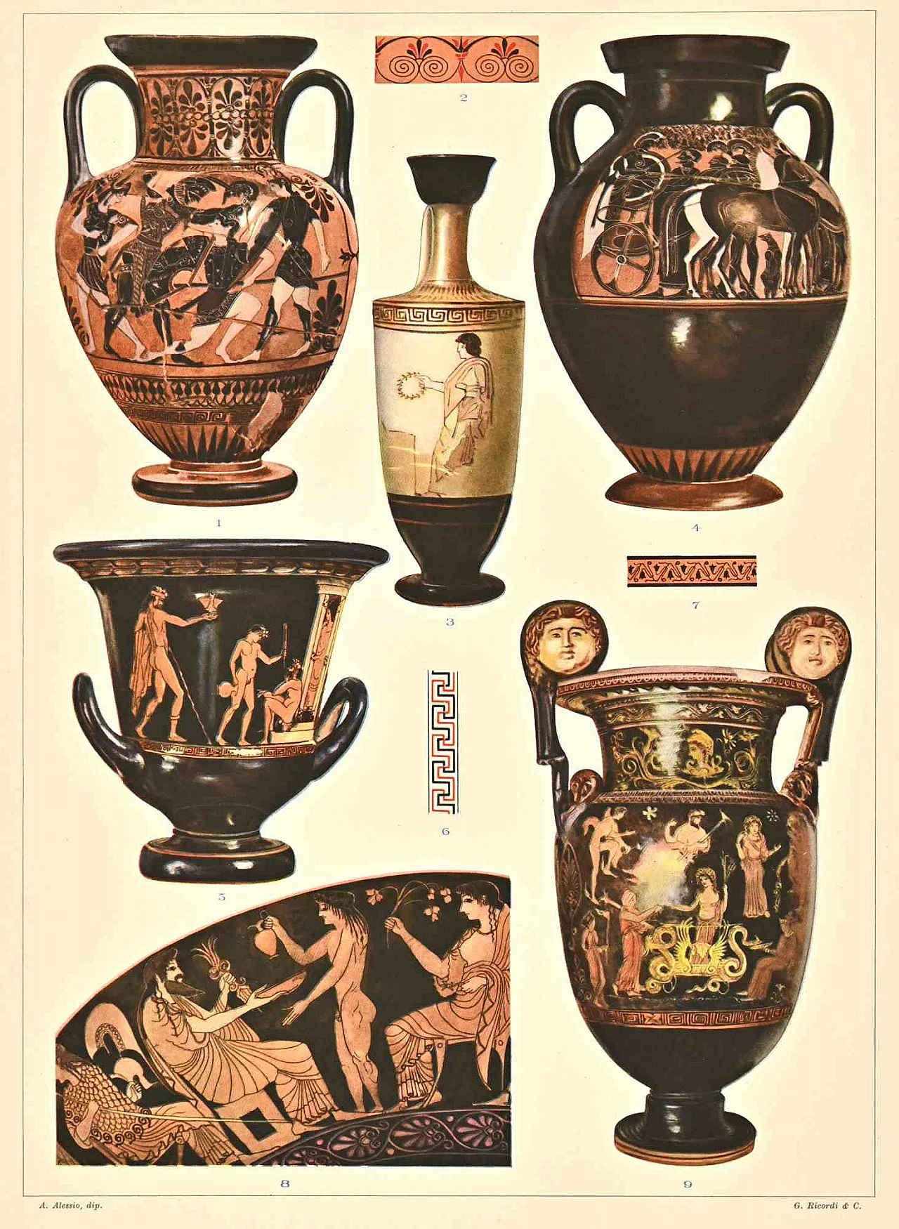 Andrea Alessio, Decorative Motifs - Greek-Italic  Styles, Lithograph 19th century 1