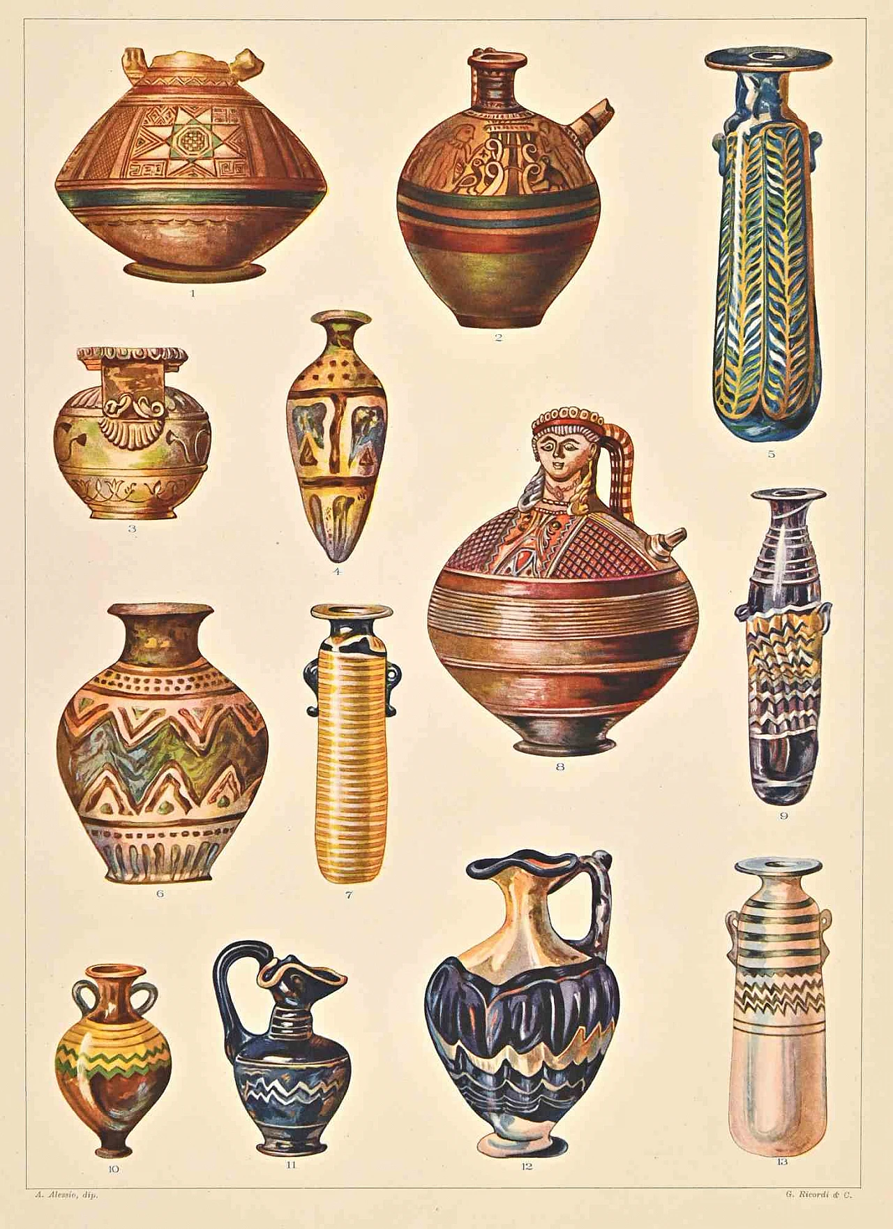 Andrea Alessio, Decorative Motifs - Phoenician-Aegean Styles, Lithograph 19th century 1