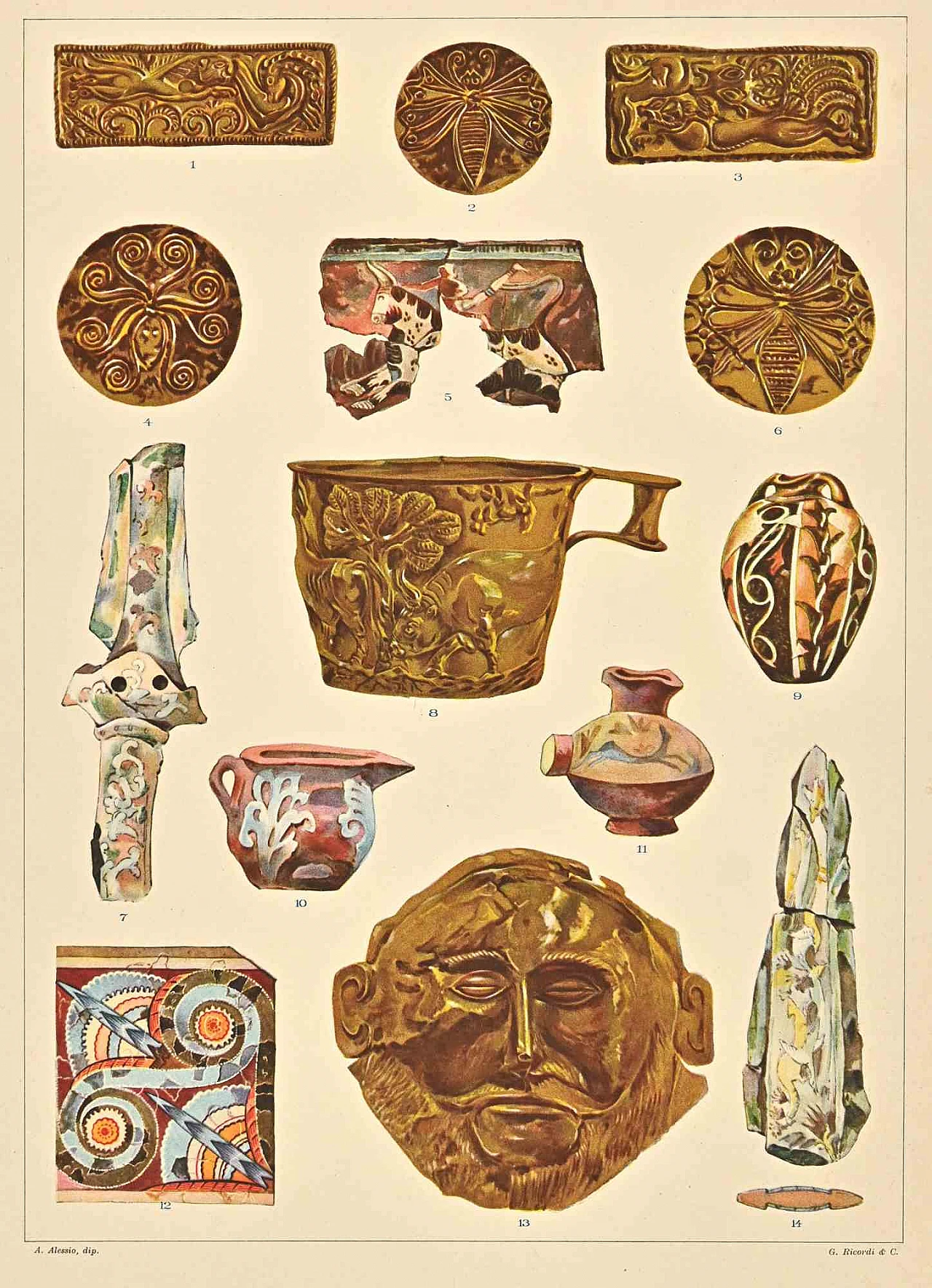 Andrea Alessio, Decorative Motifs - Phoenician-Aegean Styles, Lithograph 19th century 1