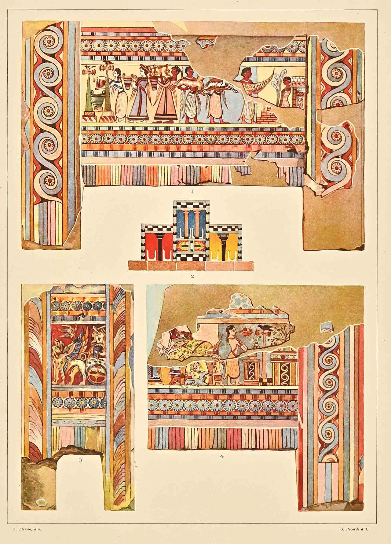 Andrea Alessio, Decorative Motifs - Phoenician-Aegean Styles, Lithograph 19th century 1
