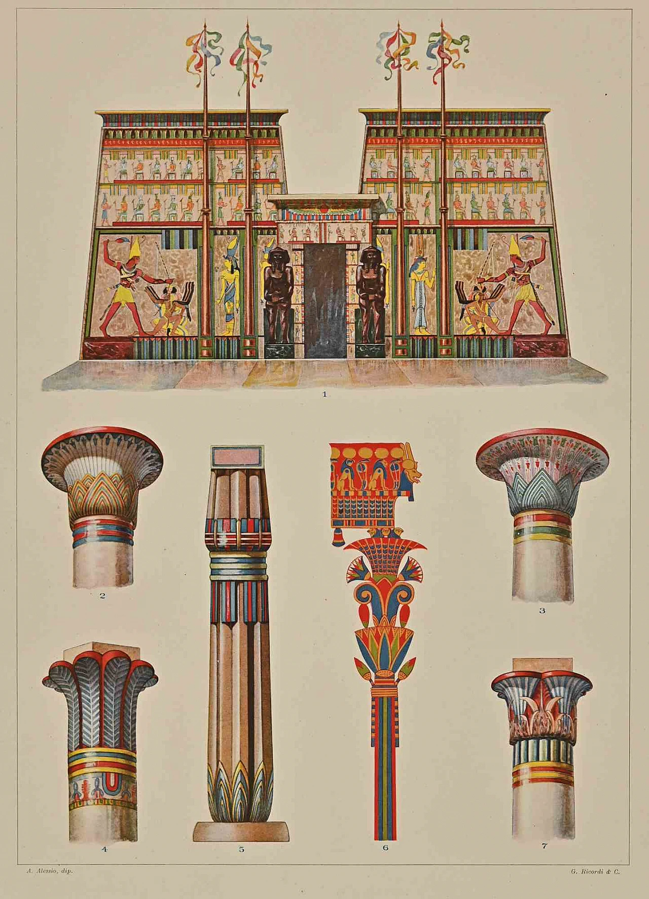 Andrea Alessio, Decorative Motifs - Egyptian Styles, Lithograph 19th century 1