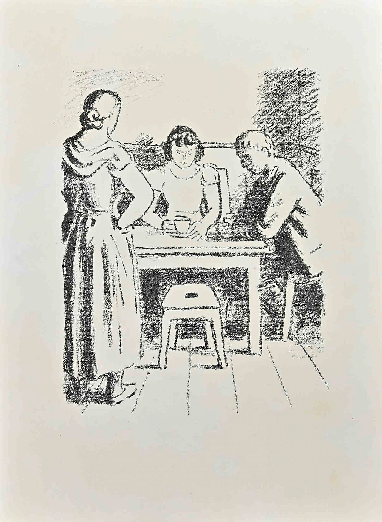 Wilhelm Gimmi, Breakfast, Lithograph 1940s-1950s 1