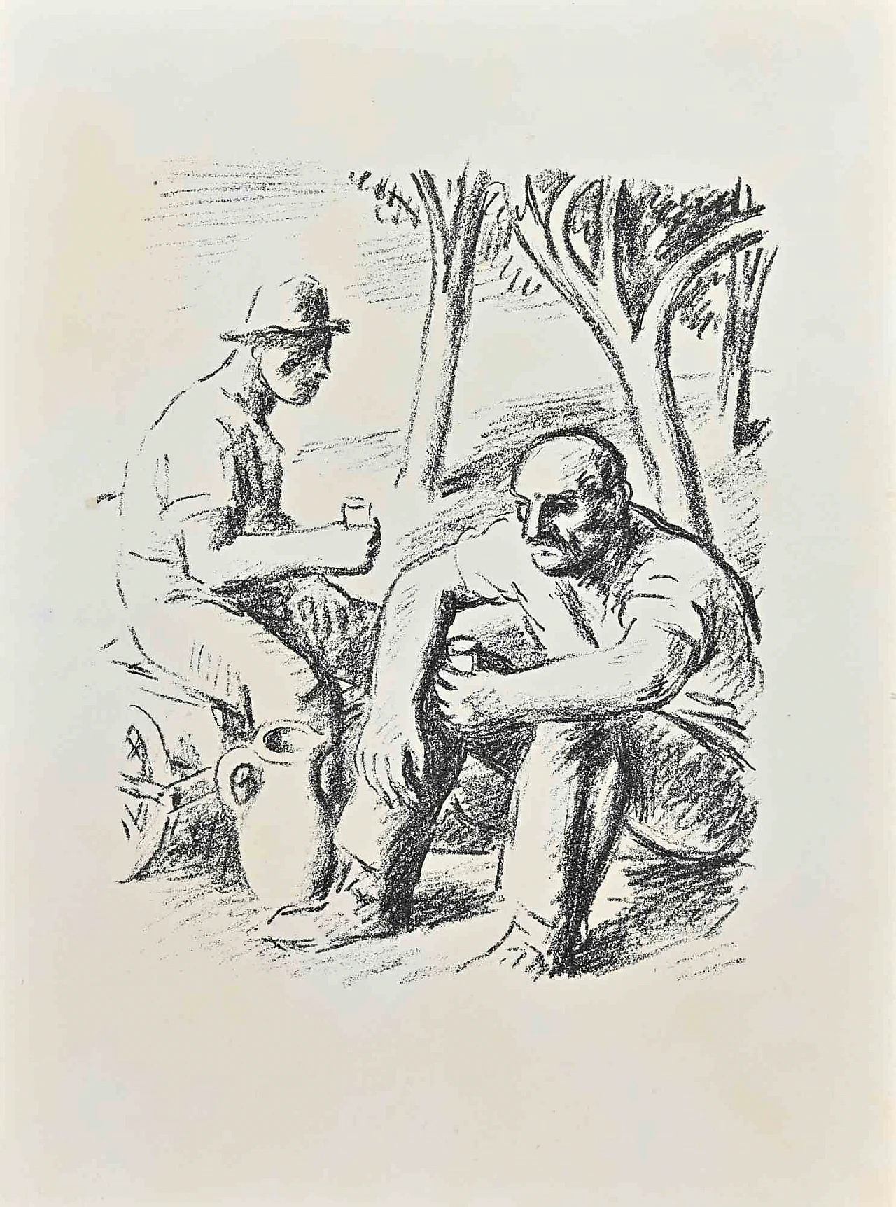 Wilhelm Gimmi, Farmers, Lithograph 1940s-1950s 1