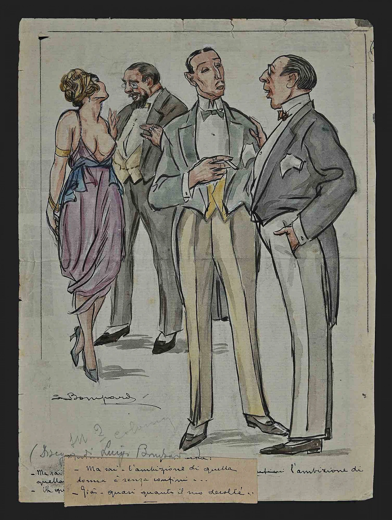 Luigi Bompard, Discorso d'élite, disegno a inchiostro, disegno ad acquerello 1920 - 1939 1