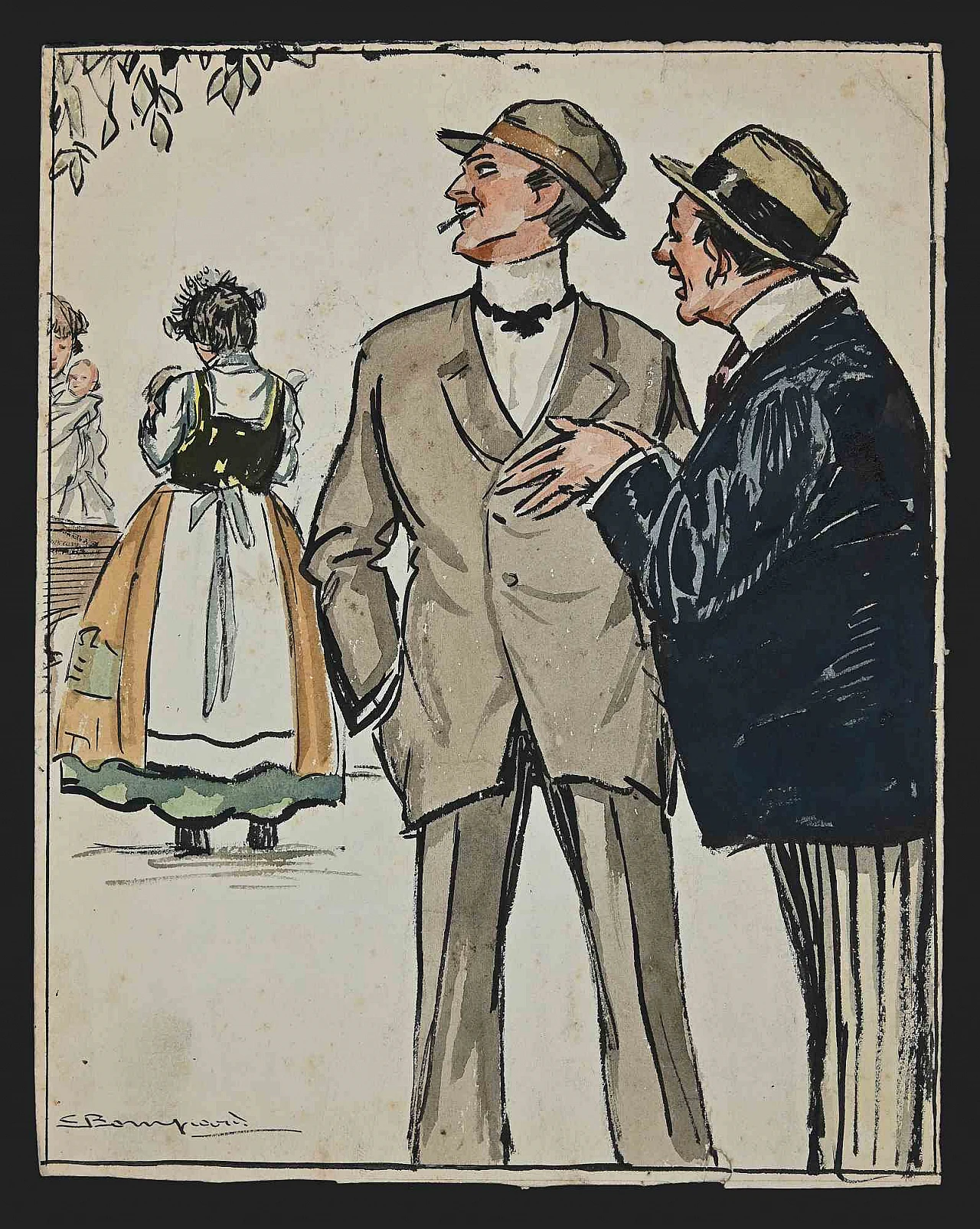 Luigi Bompard, Colloquio Intimo, Disegno-Inchiostro Disegno Acquerello 1920 - 1939 1