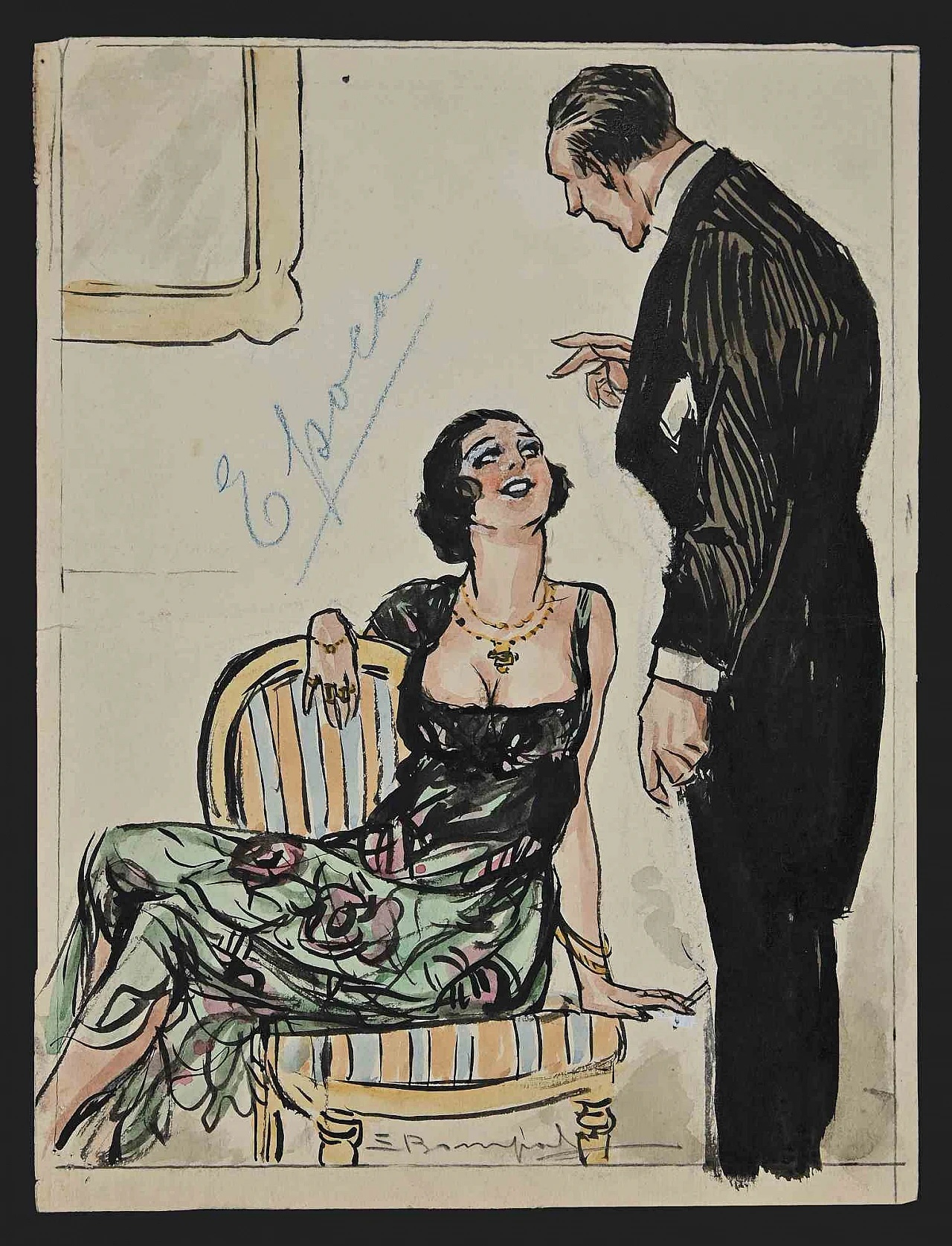 Luigi Bompard, Seduttrice, Disegno a inchiostro, Acquerello 1920 - 1939 1