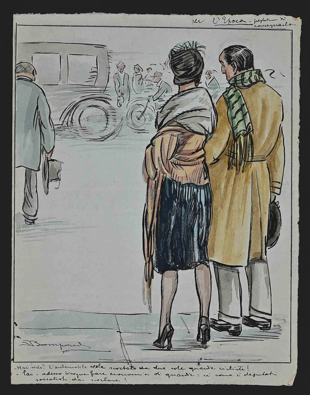 Luigi Bompard, La strada, disegno a inchiostro, disegno ad acquerello 1920 - 1939 1
