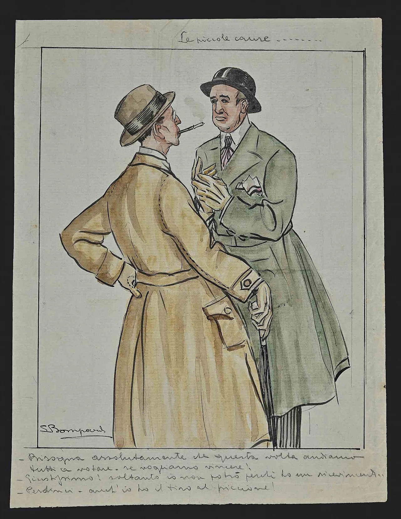 Luigi Bompard, Discorso d'élite, disegno a inchiostro, disegno ad acquerello 1920 - 1939 1