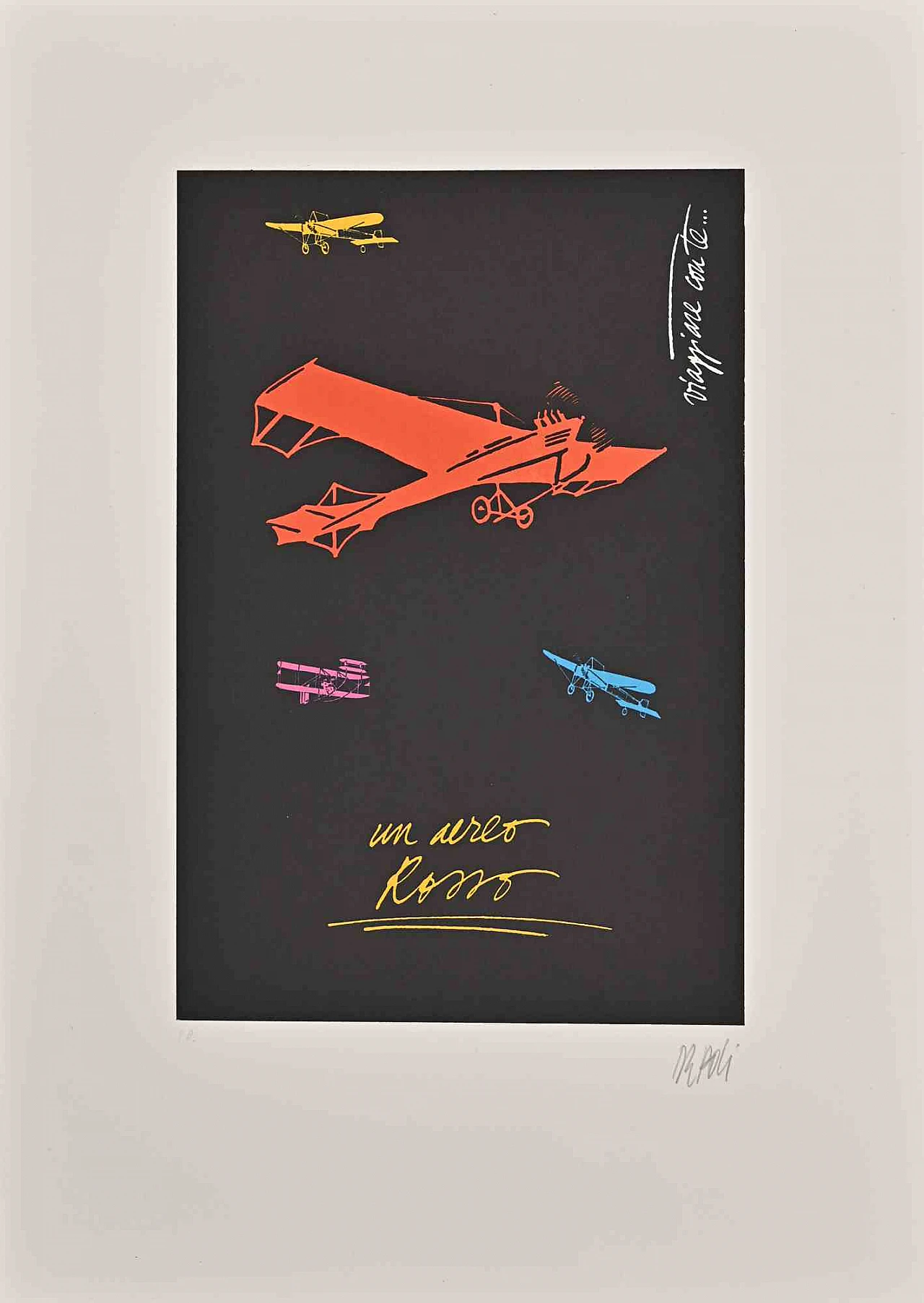 Fabio De Poli, Red Aircraft, Lithograph 1980s-1990s 1