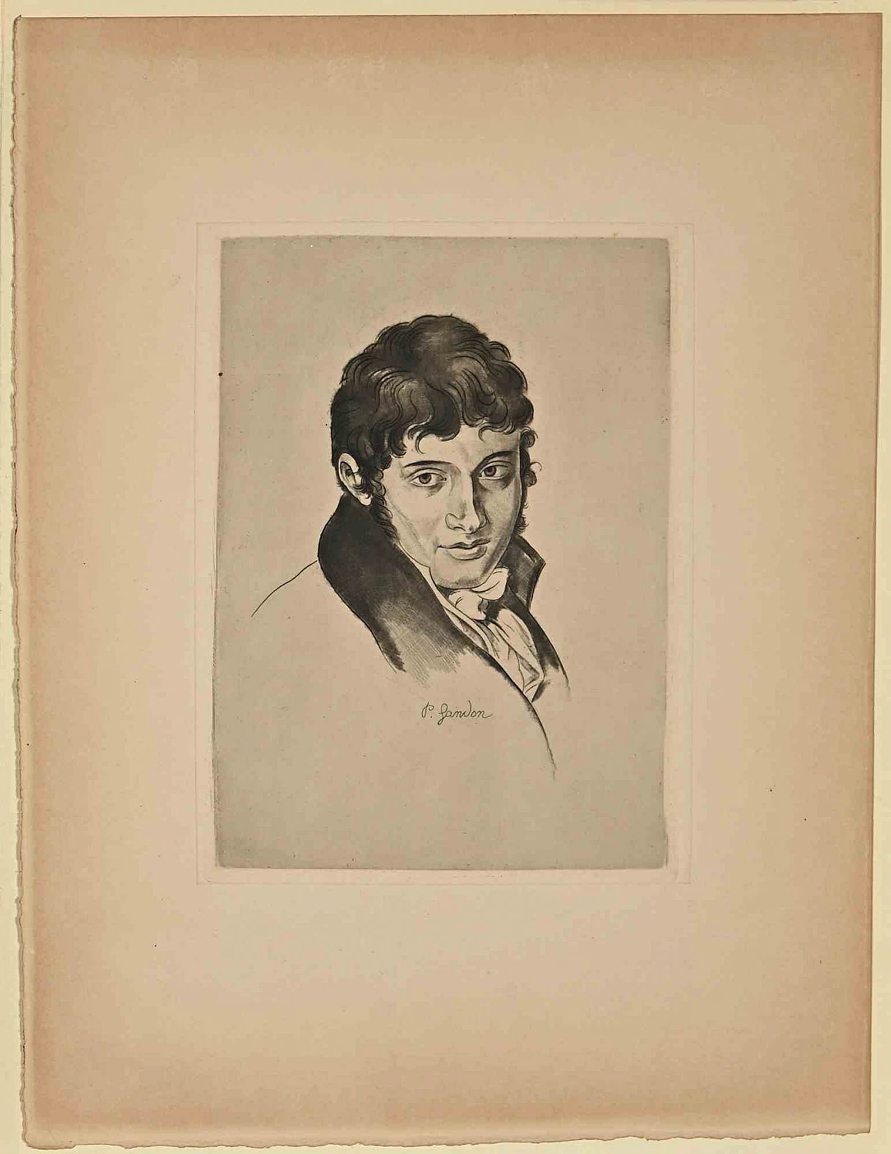 Pierre Grandon, Portrait, Etching 19th century 1