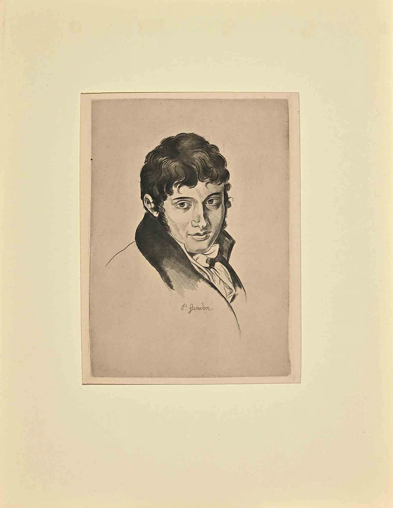 Pierre Grandon, Portrait, Etching 19th century 2