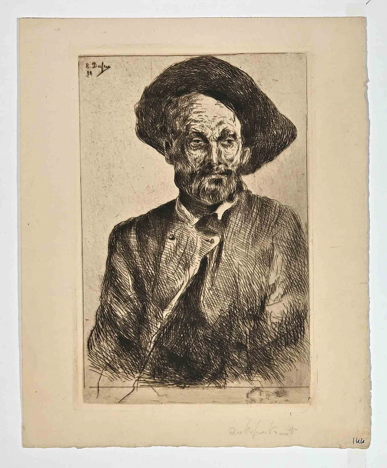 Edouard Dufeu, Self-Portrait, Etching 19th century 1