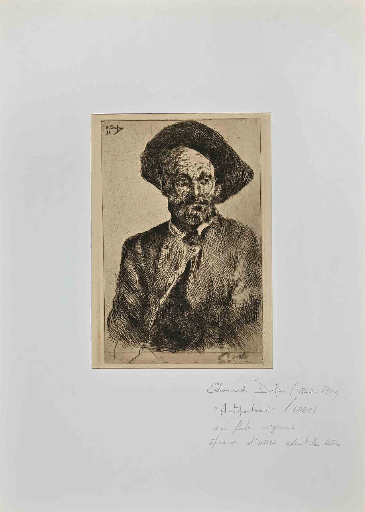 Edouard Dufeu, Self-Portrait, Etching 19th century 2