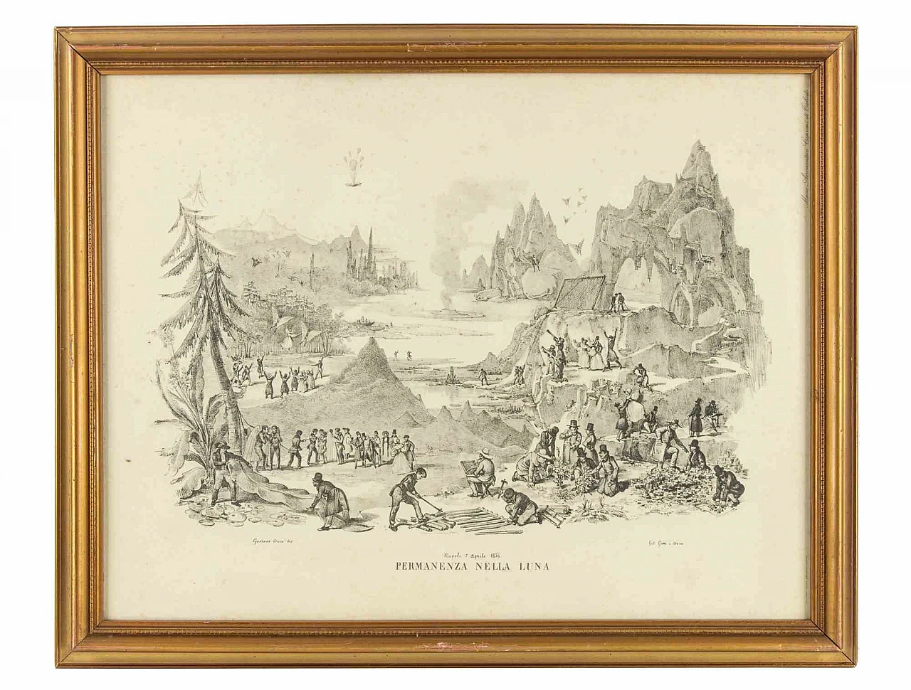 Gaetano Dura, Permanence in the Moon, Lithograph 19th century 1