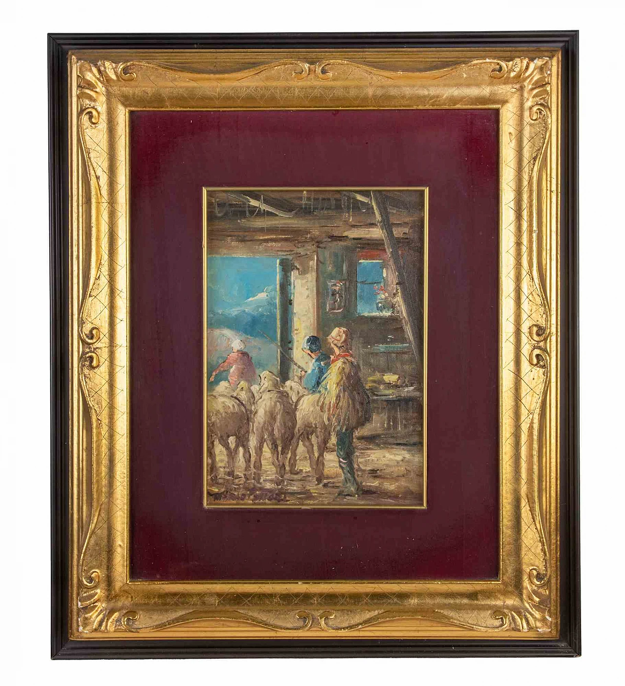 Mario Fattori, Interno di ovile, Olio su tela 1960-1979 1