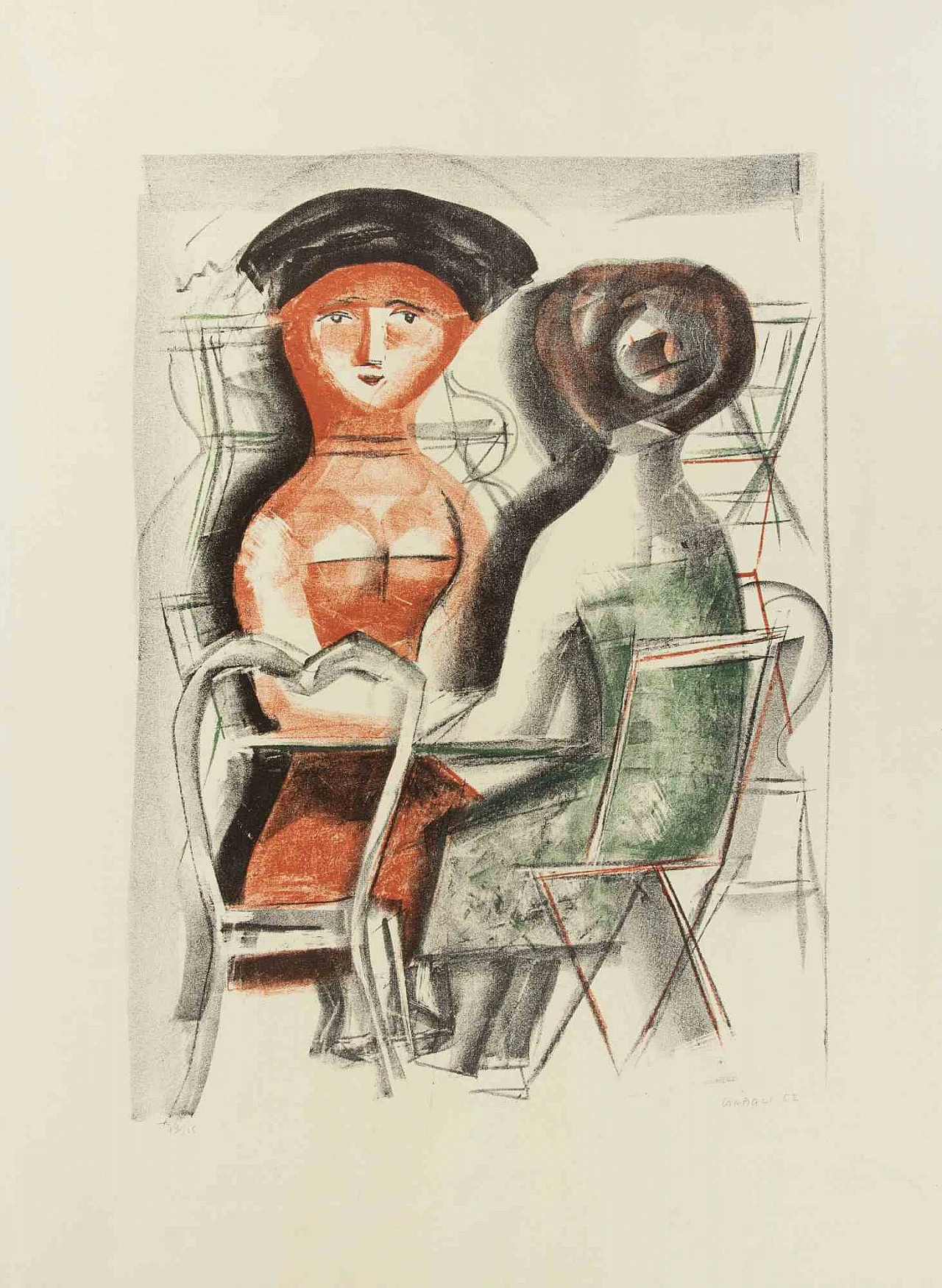 Massimo Campigli, Female Conversations, Lithograph 1940s-1950s 1