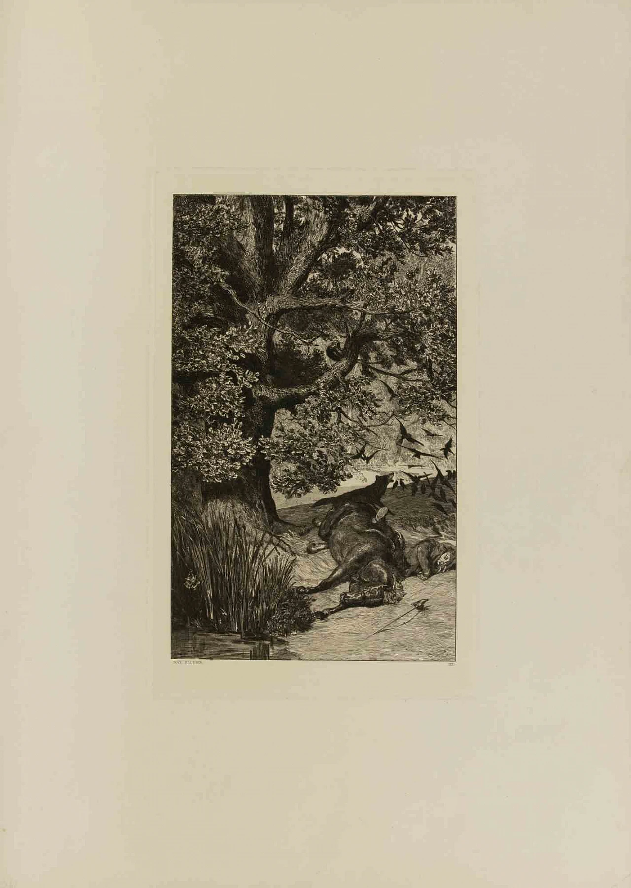 Max Klinger, Fallen Rider, Etching 19th century 2