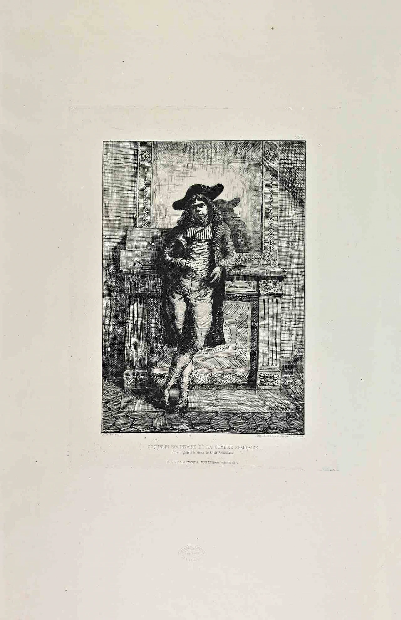 Alfred Taiée, Coquelin Societaire de la Comedie Francaise, Etching 19th century 1