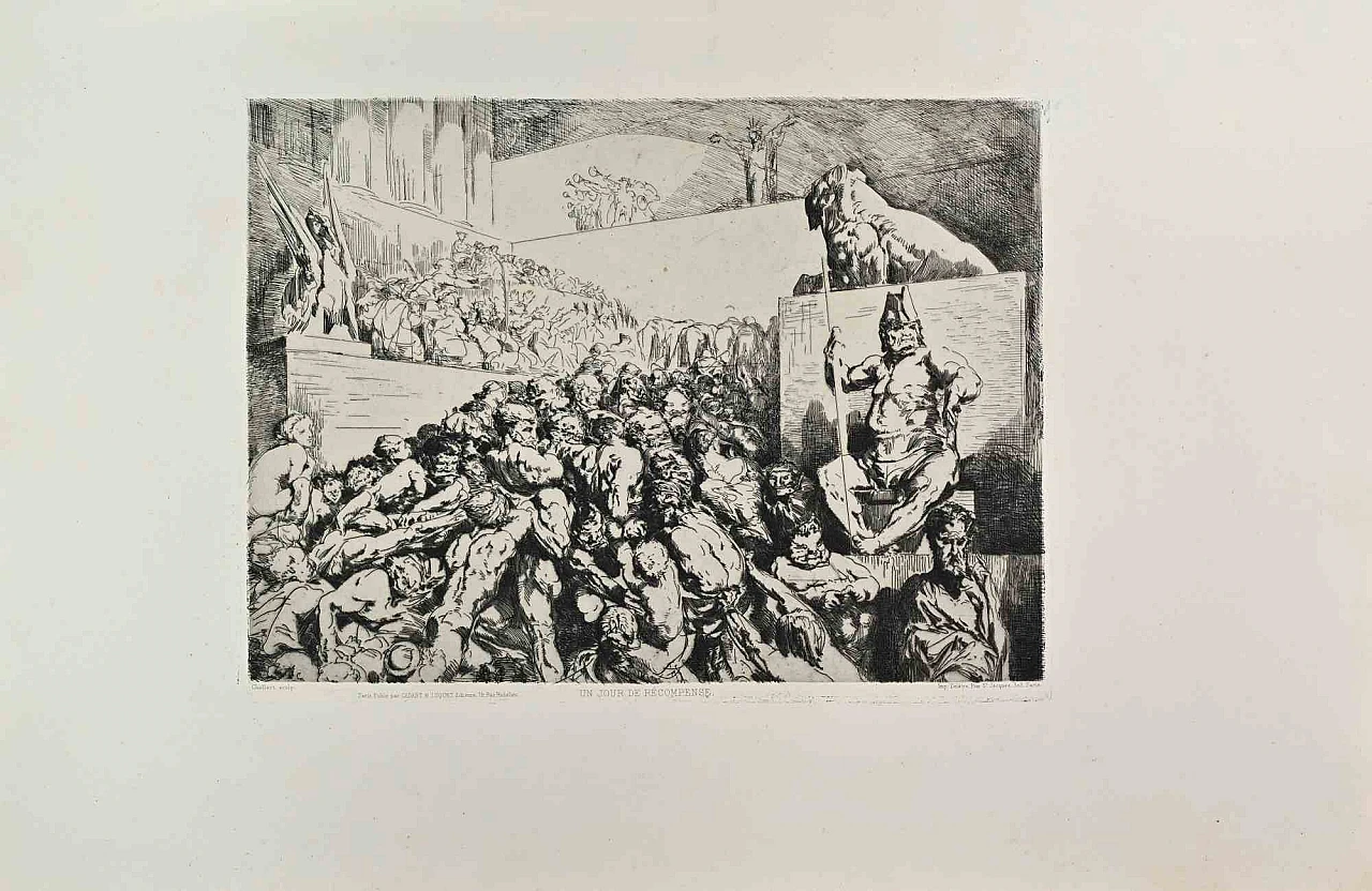 François Chifflart, Un Jour de Recompense, Etching 19th century 1
