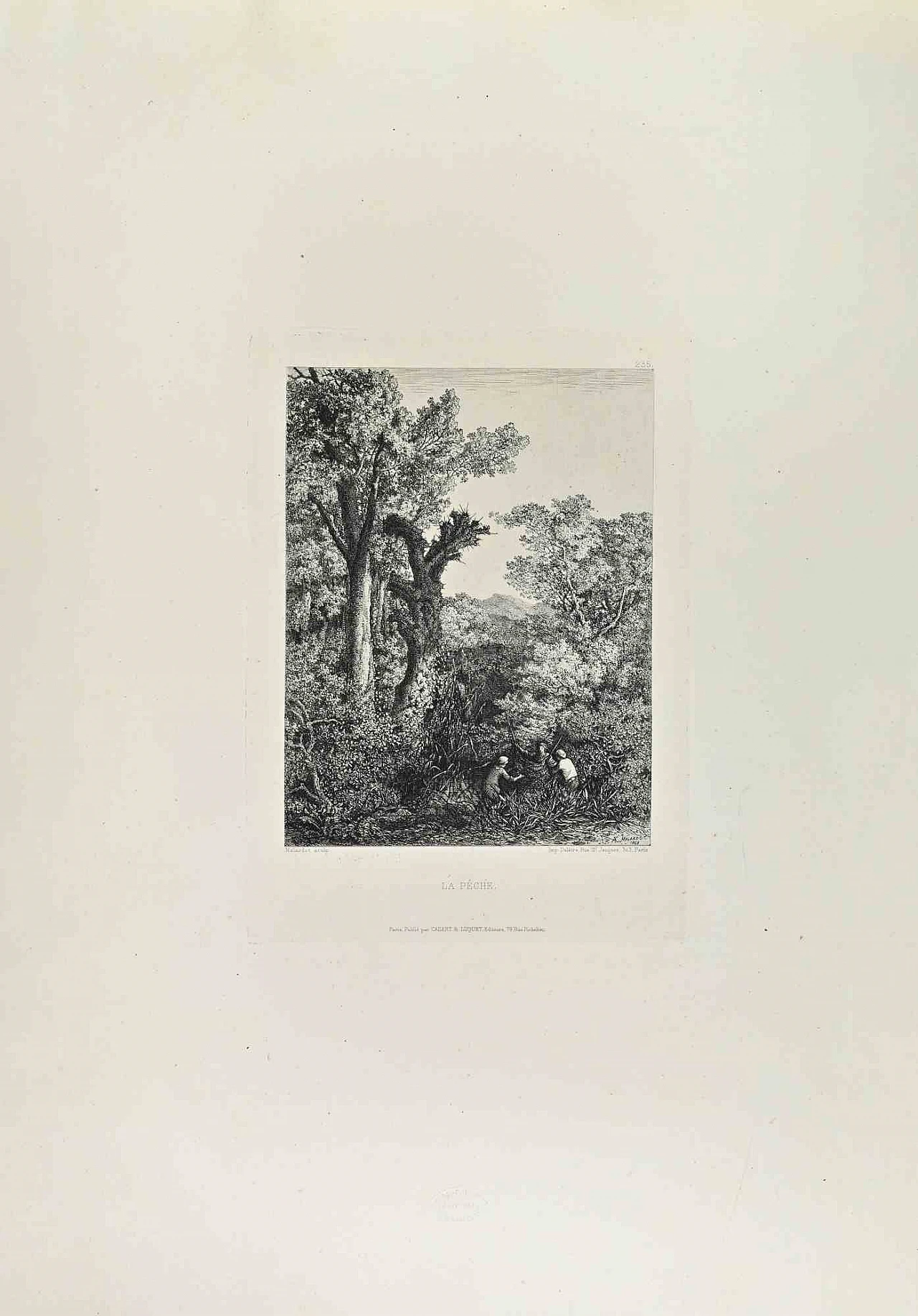 Charles-André Malardot, La Peche, Etching 19th century 1