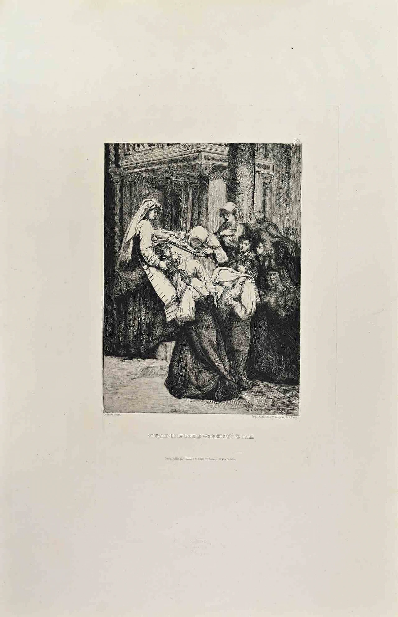 Henri Guérard, Adorazione della Croce le Vendredi Saint en Italie, Acquaforte '800 1