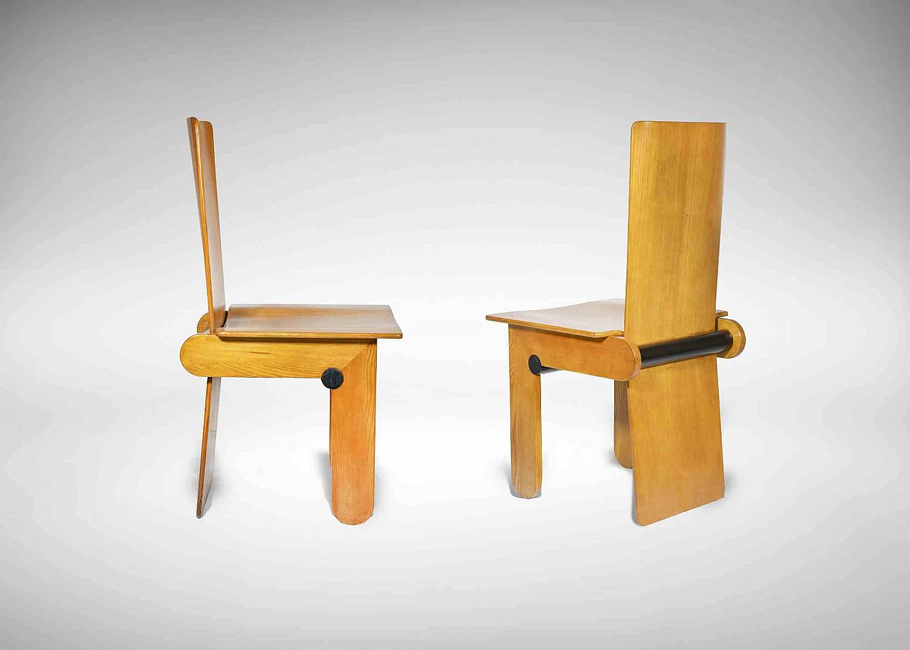 Carlo Scarpa, Pair of Wooden Chairs 1960s-1970s 1