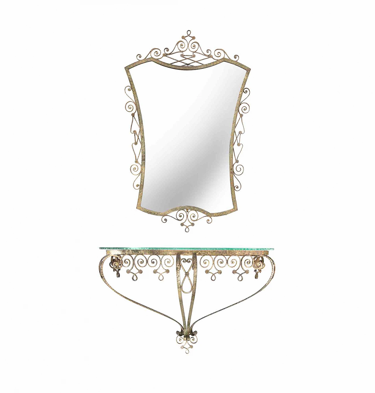 n.a., Vintage Walle Mirror and Consolle 1940s-1950s 1