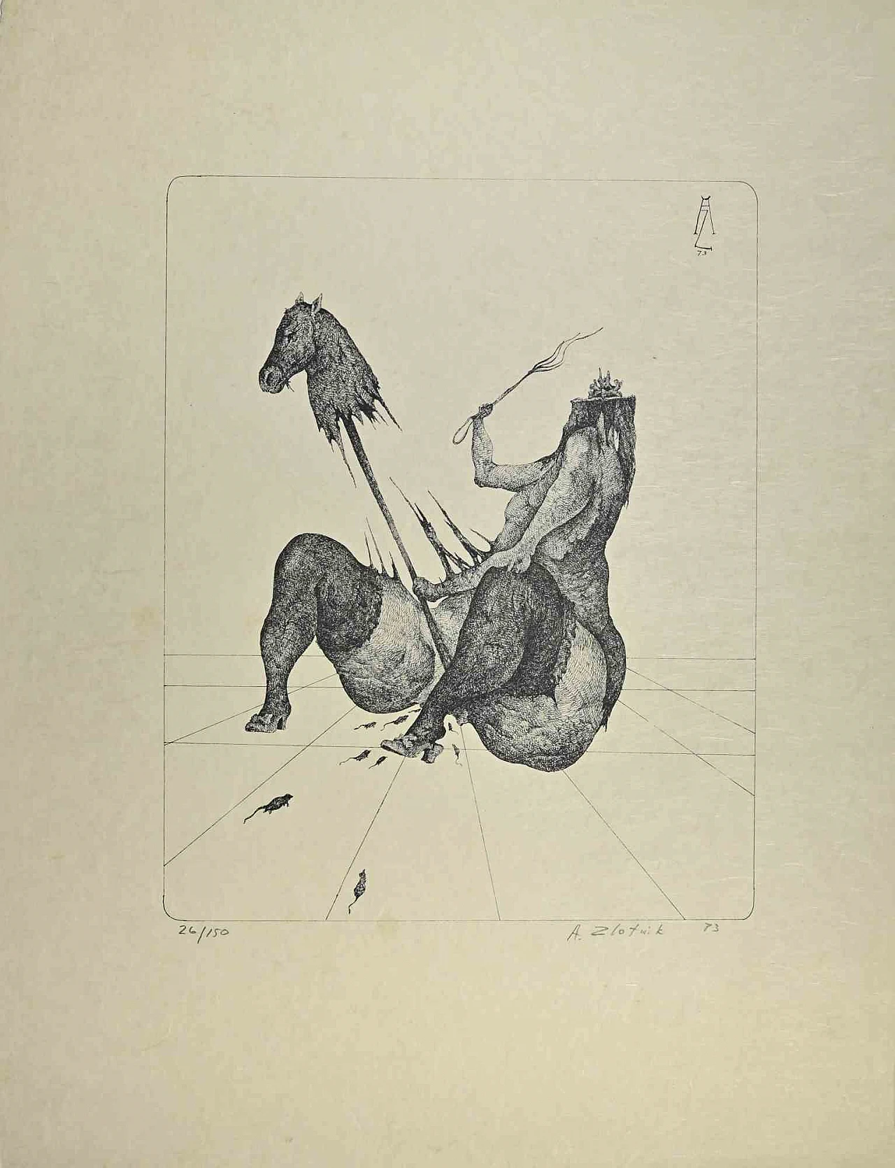 Alexandre Zlotnik, Testa di cavallo. Donna, litografia 1960-1979 1