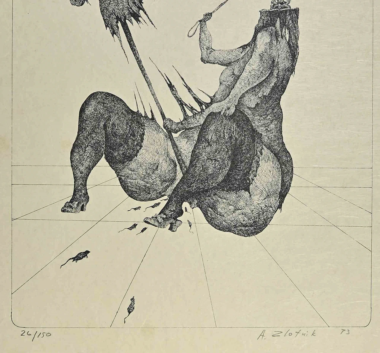 Alexandre Zlotnik, Testa di cavallo. Donna, litografia 1960-1979 2
