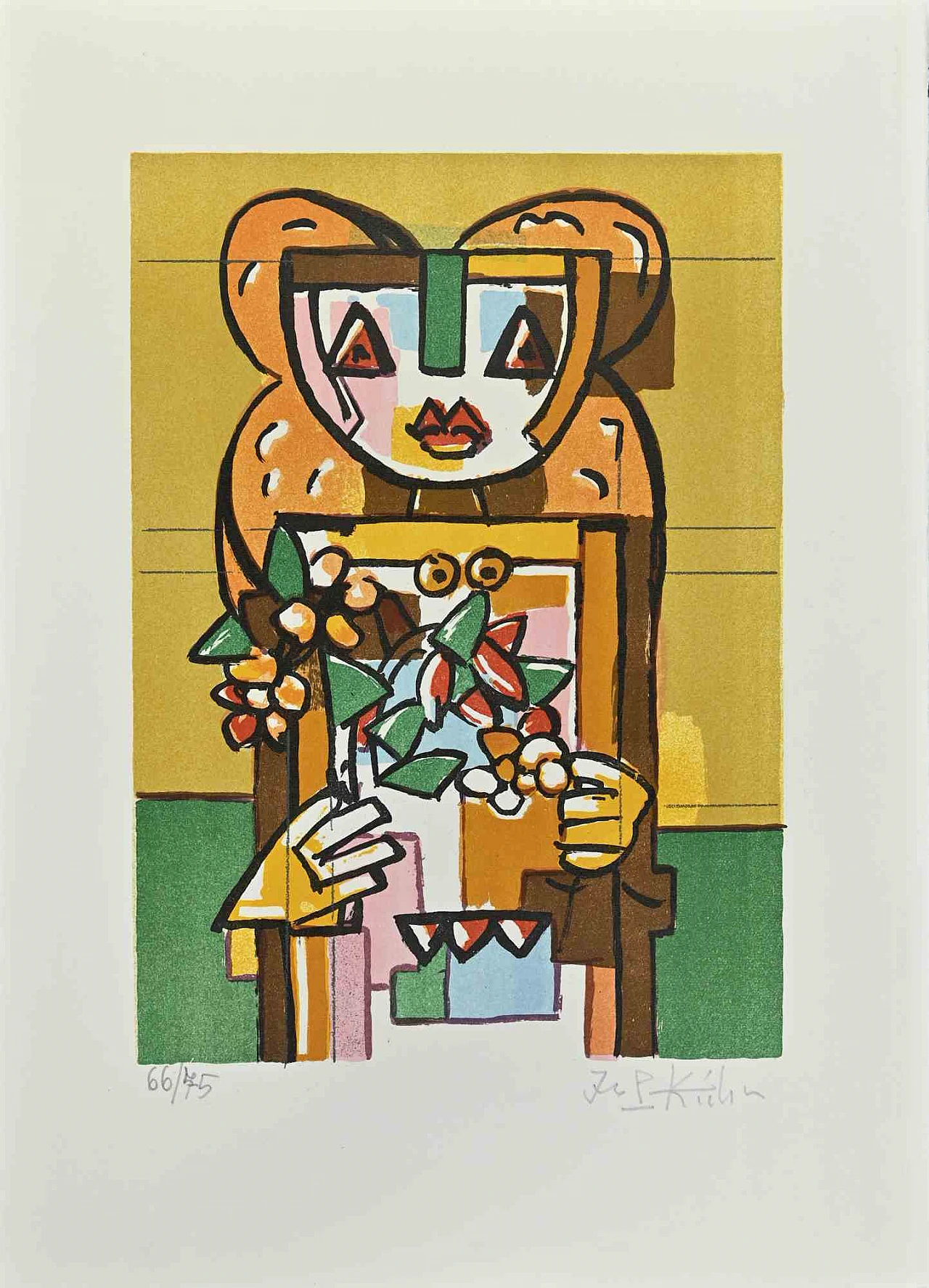 Ibrahim Kodra, Donna con fiore, litografia 1960-1979 1