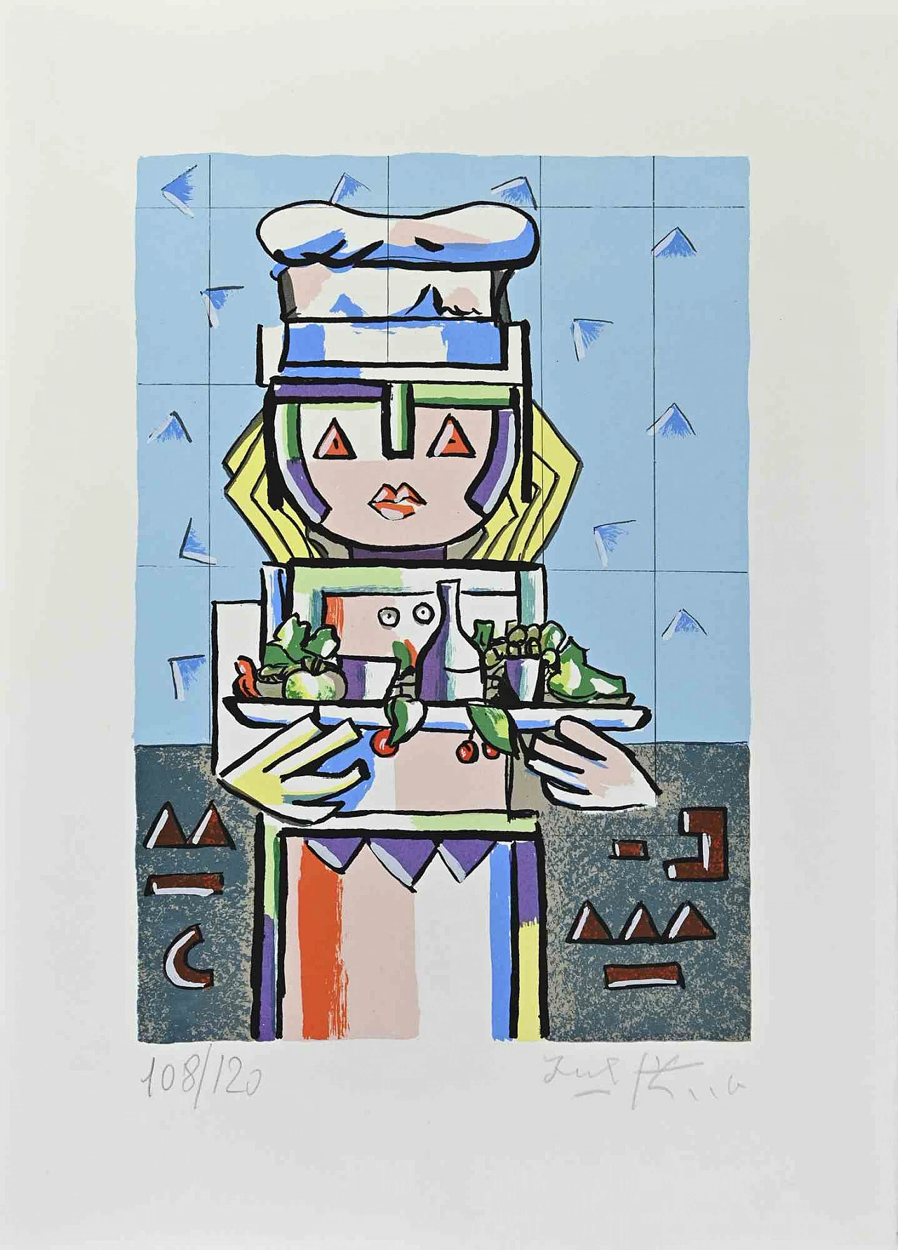 Ibrahim Kodra, Chef con vassoio, litografia 1960-1979 1