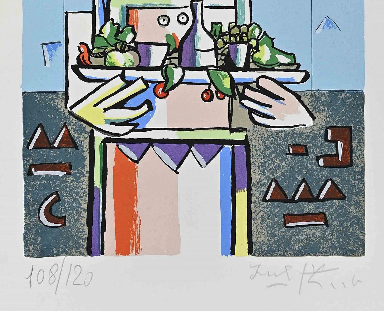 Ibrahim Kodra, Chef con vassoio, litografia 1960-1979 2