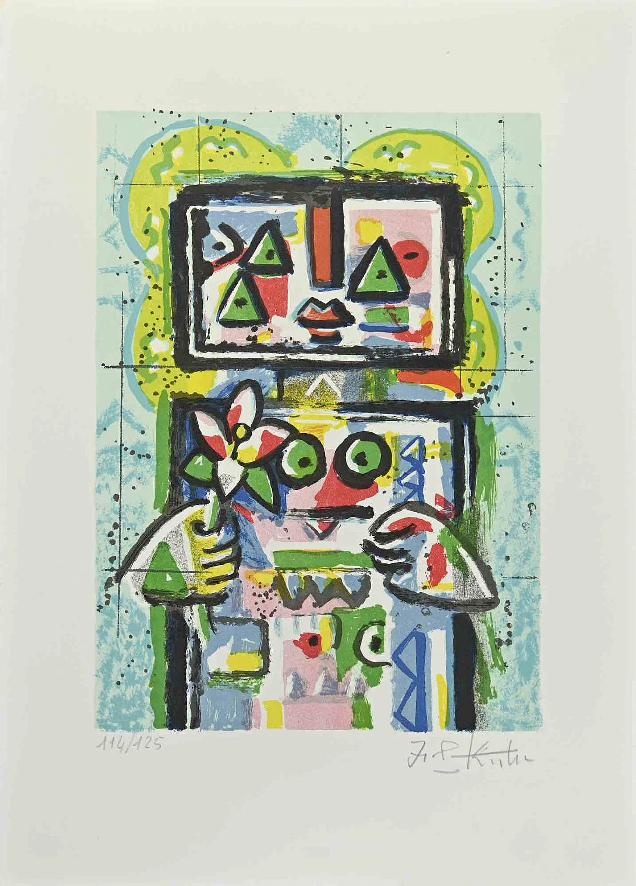 Ibrahim Kodra, Una donna con un fiore, litografia 1980-1999 1