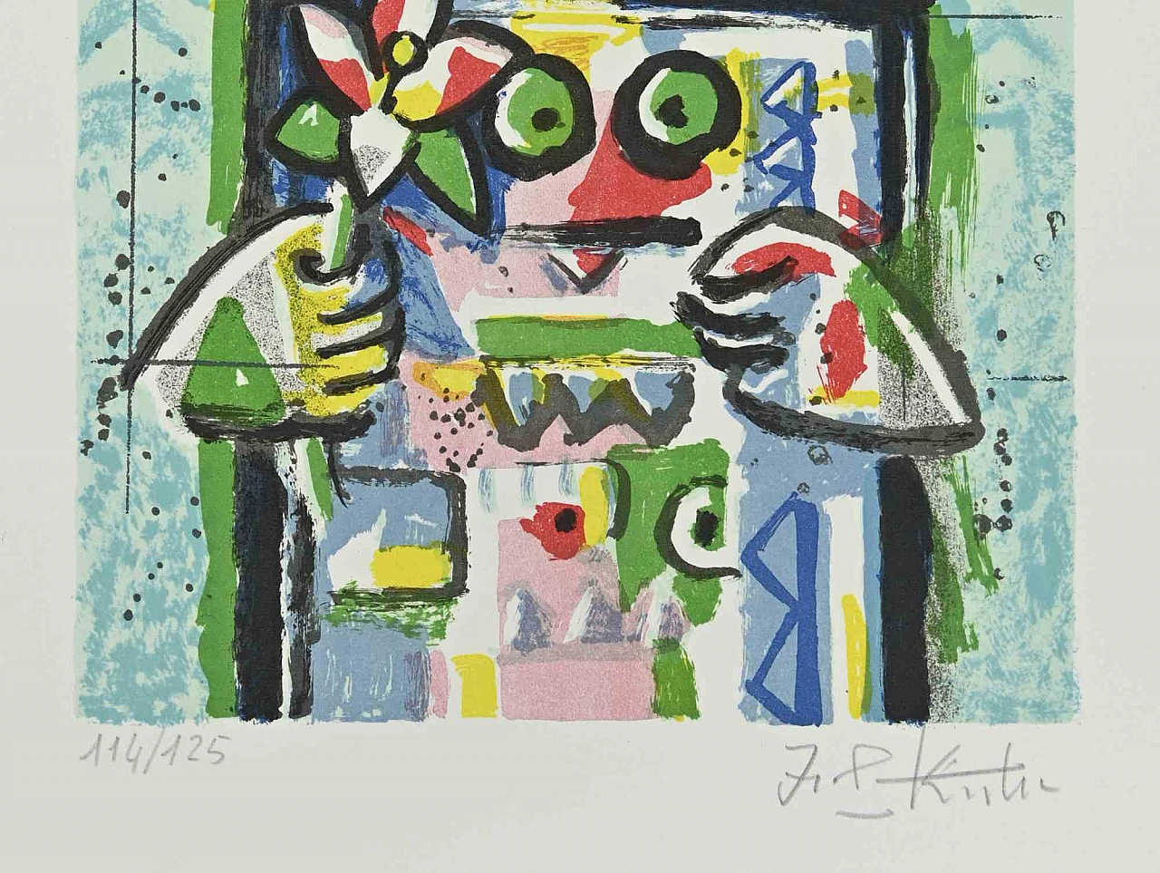 Ibrahim Kodra, Una donna con un fiore, litografia 1980-1999 2