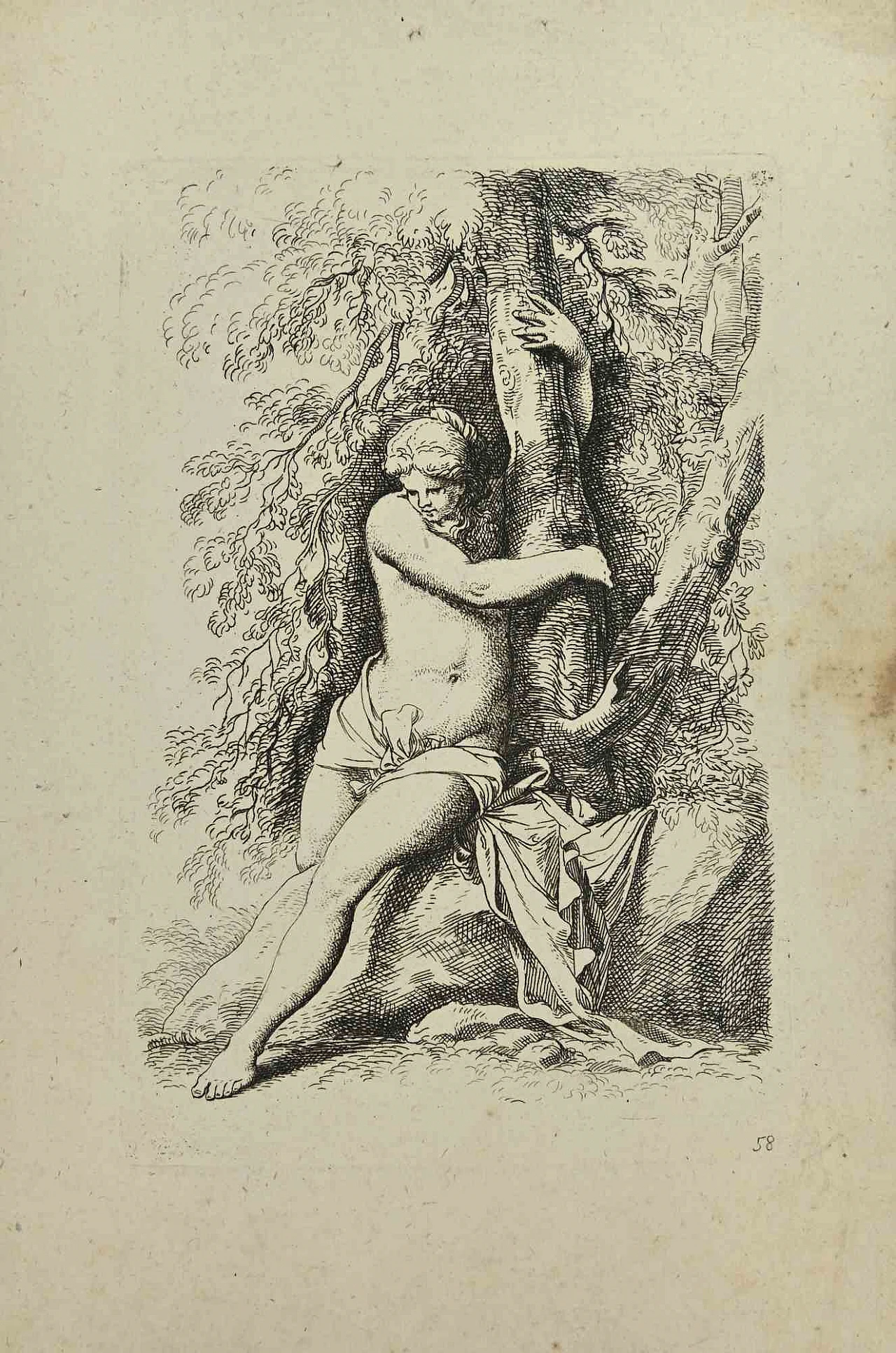 Allan Ramsay, Nude Female Figure  after Salvator Rosa, Etching 18th century 1