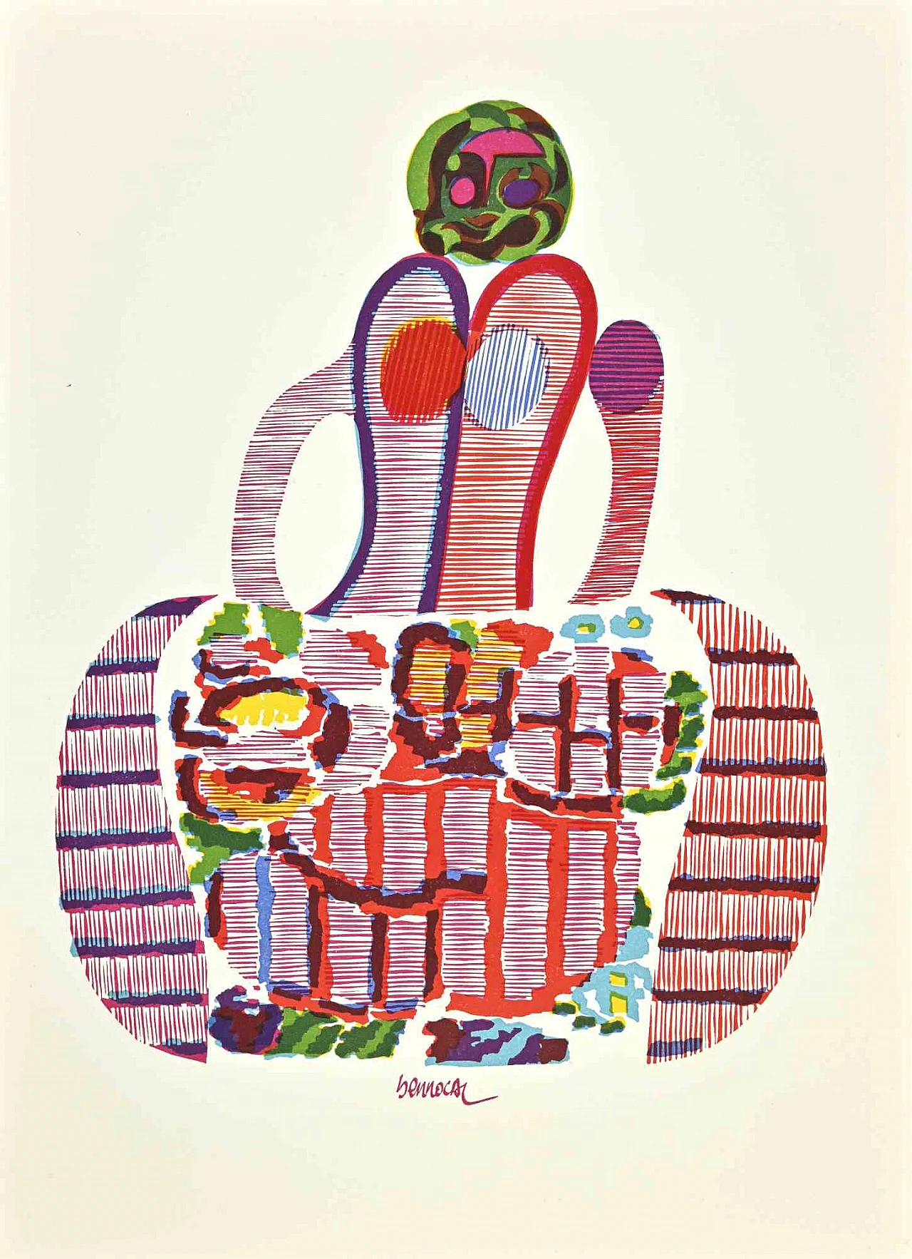 Miguel Berrocal, The Midwife of the Fairies, Linocut 1960s-1970s 1